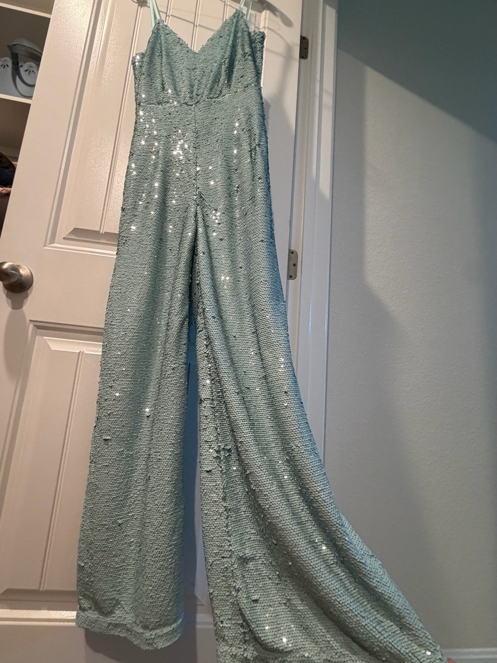 Francesca's Collections Mint Green Sequin Maxi Pant One Piece